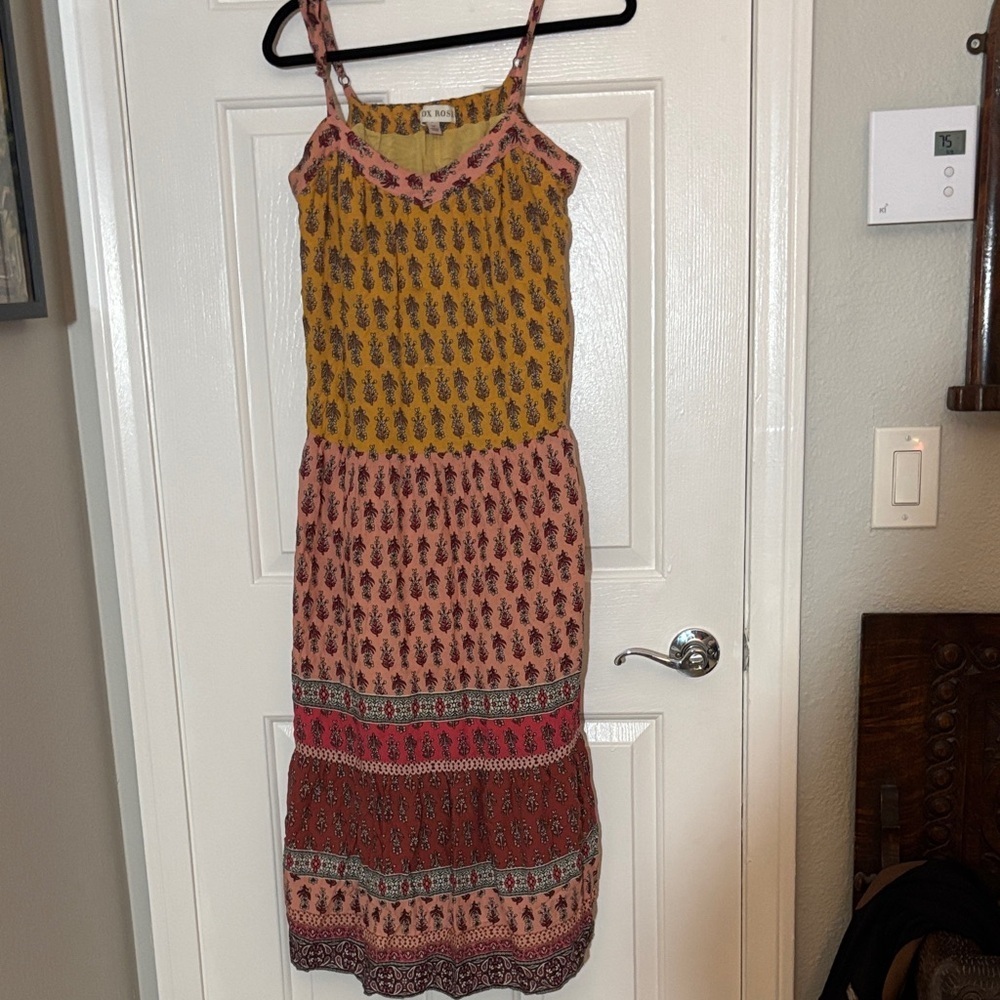 Knox Rose Mustard and Pink Boho Tiered Maxi Dress